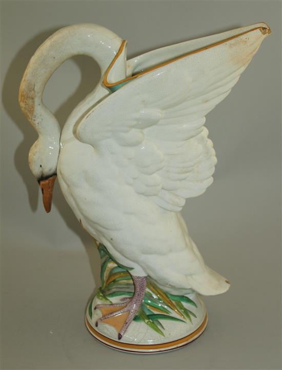 A Wedgwood earthenware swan jug, mid 19th century, 35cm, faults